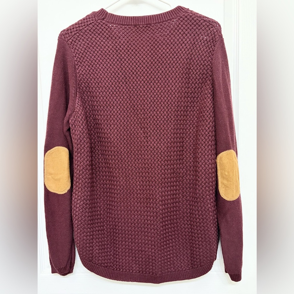 Lety & Me Burgundy Knit Sweater Elbow Patch Crewneck Size L
